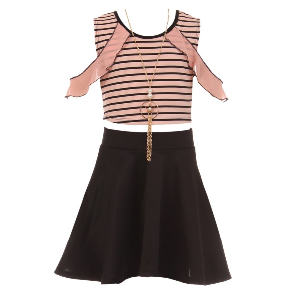 Little Girls Long Sleeve Ruffle Top Blouse Floral Skirt 3 PCS Clothing Outfit